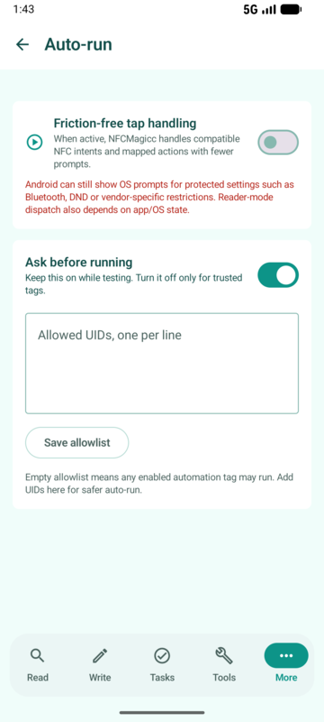 Friction-free Auto-run screen preview for NFCMagic
