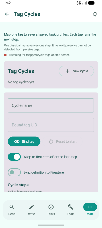 Tag cycles screen preview for NFCMagic