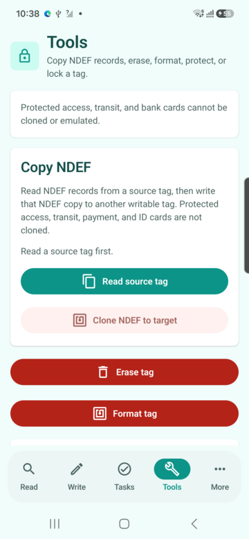 NFC tools screen preview for NFCMagic