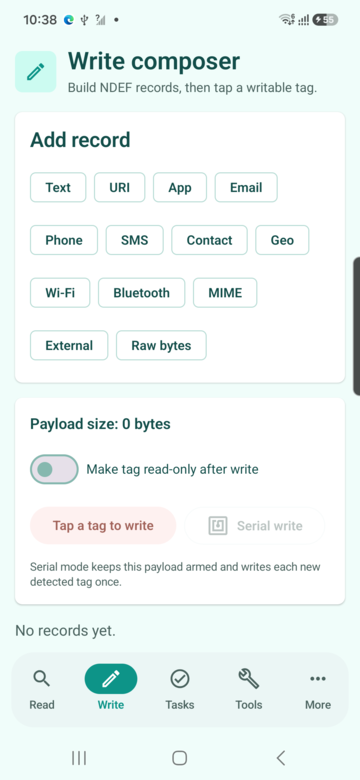Write composer screen preview for NFCMagic